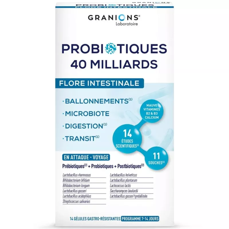 Probiotiques 40 milliards Granions - Flore intestinale - 14 gélules
