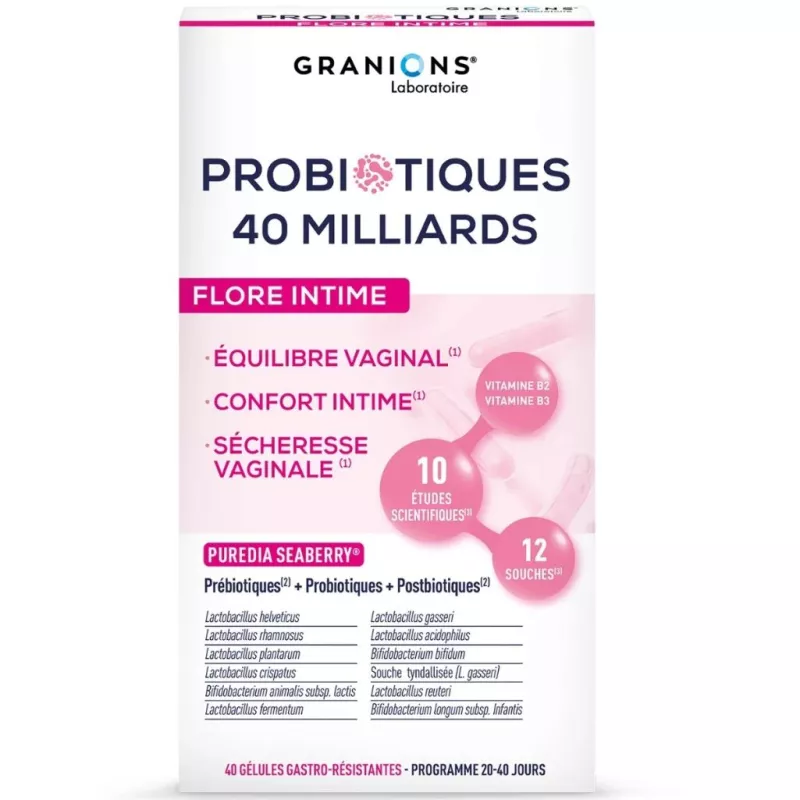 Probiotiques 40 milliards Granions - Flore Intime - 40 gélules