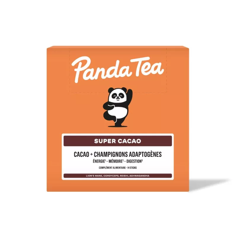 Super Cacao + champignons adaptogènes Panda Tea - Énergie et concentration - 14 sticks