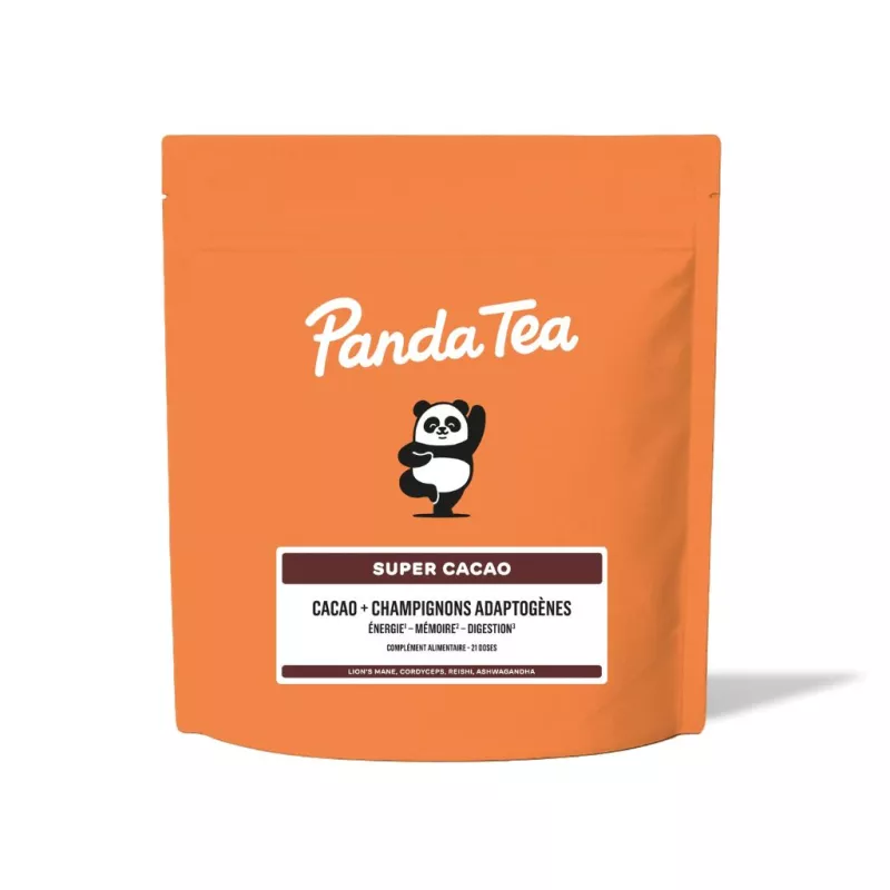 Super Cacao + champignons adaptogènes Panda Tea - Énergie et concentration - 21 doses