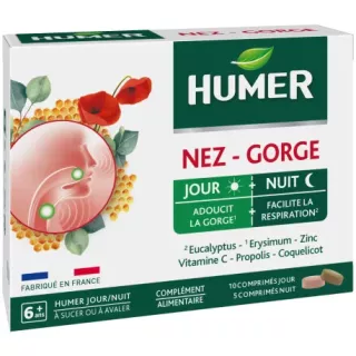 Humer Nez/Gorge jour et nuit Urgo - Confort respiratoire - 15 comprimés