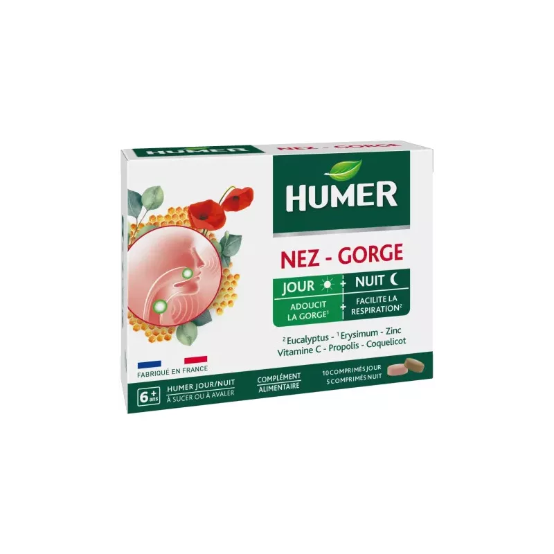 Humer Nez/Gorge jour et nuit Urgo - Confort respiratoire - 15 comprimés