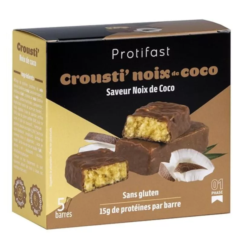 Barres protéinées saveur Crousti Noix de Coco Protifast - 5 barres de 44g