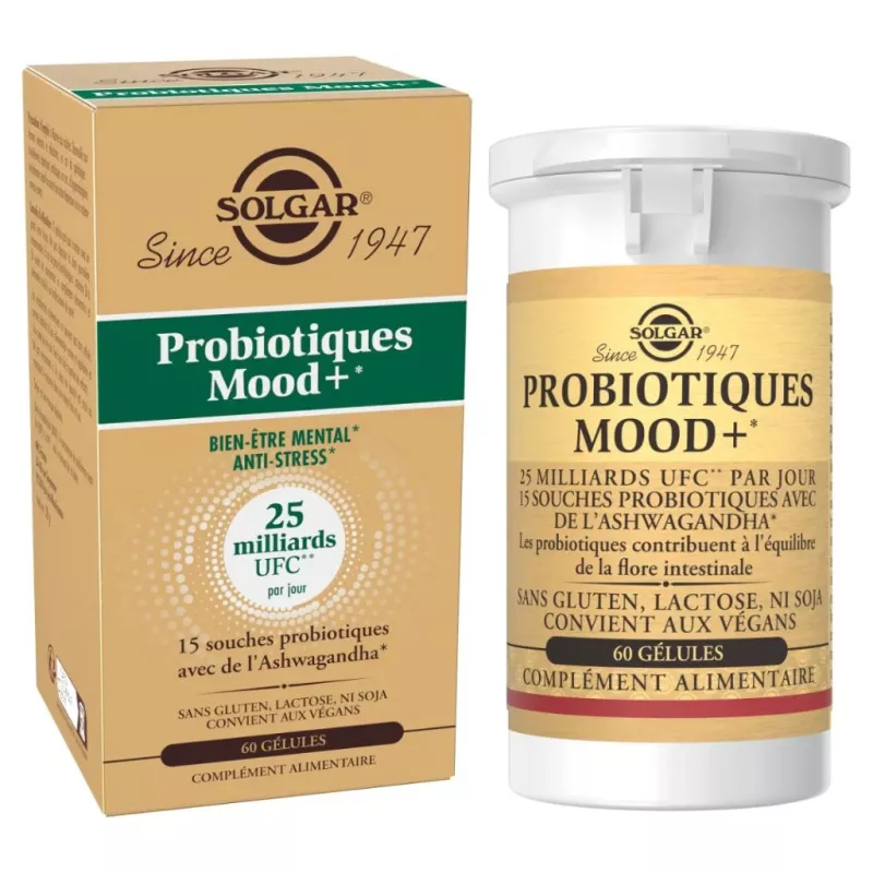 Probiotiques Mood+ Solgar - Bien-être mental & anti-stress - 60 gélules