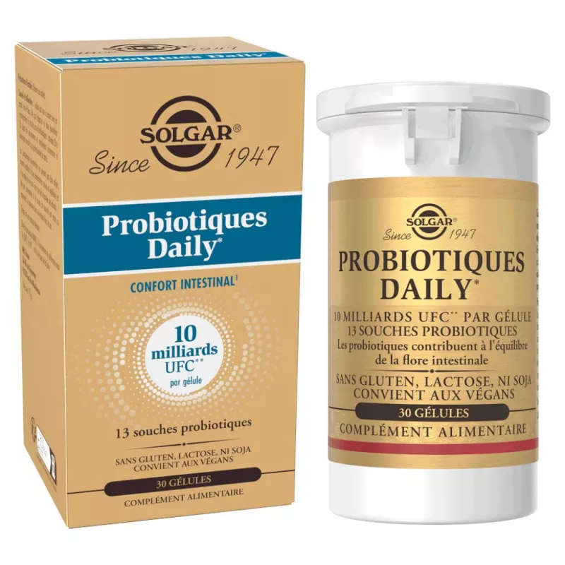 Probiotiques Daily Solgar - Confort intestinal & équilibre du microbiote - 30 gélules