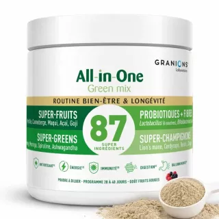 Routine bien-être & longévité All-in-One Green Mix Granions - 146g goût fruits rouges