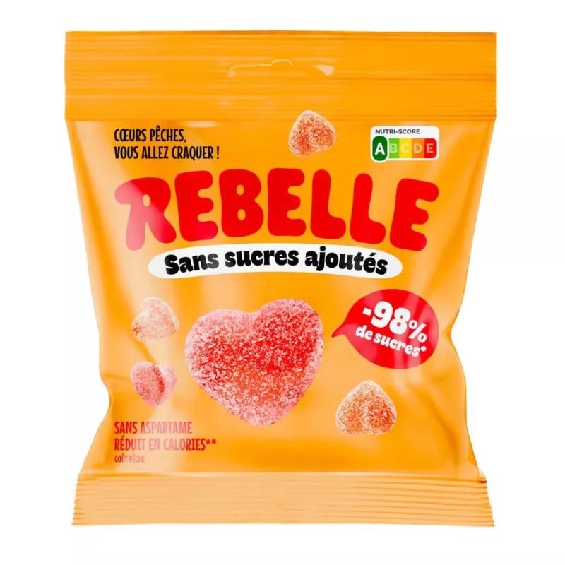 Bonbons cœurs Pêche sans sucres ajoutés Rebelle - 50g