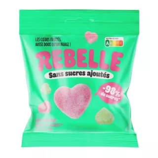 Bonbons cœurs fruités Fluffy sans sucres ajoutés Rebelle - 50g