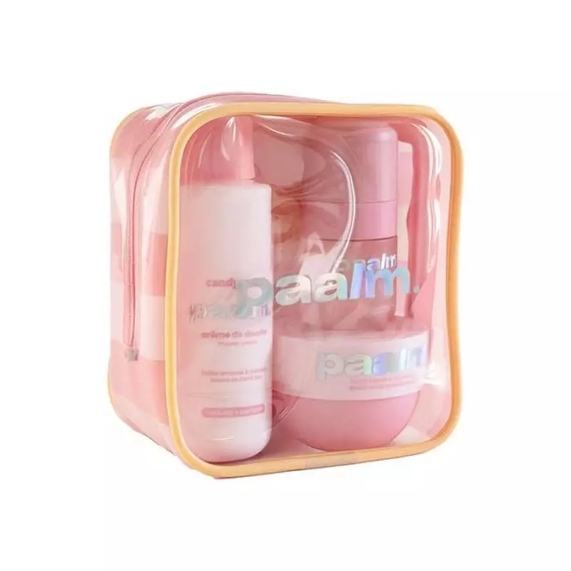 Photographie du Coffret Découverte Candy Sweet de PAALM Cosmetics avec trois flacons pastel sur fond
