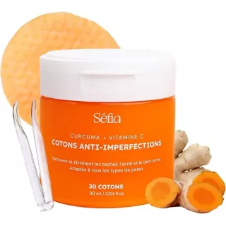 Cotons Curcuma Séfia - 30 rechargeables | Nettoyage & Éclat Teint
