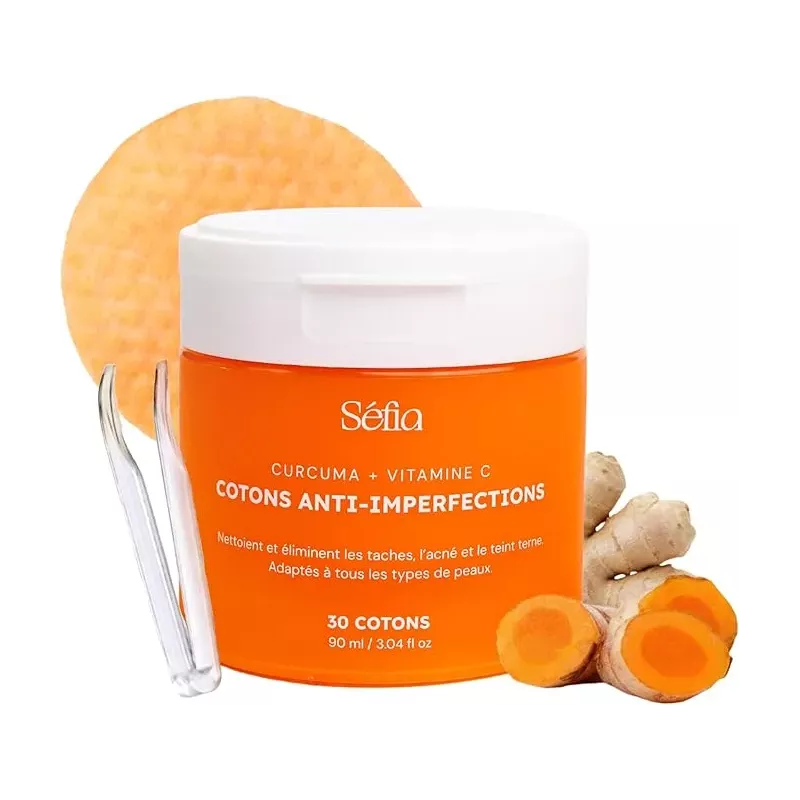 Cotons Curcuma Séfia - 30 rechargeables | Nettoyage & Éclat Teint