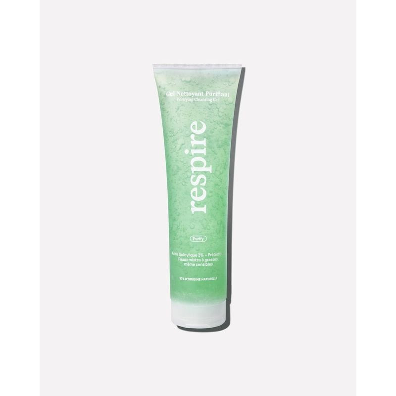 Packshot du Gel Nettoyant Purifiant Respire 140 ml sur fond blanc montrant l'étiquette avant.