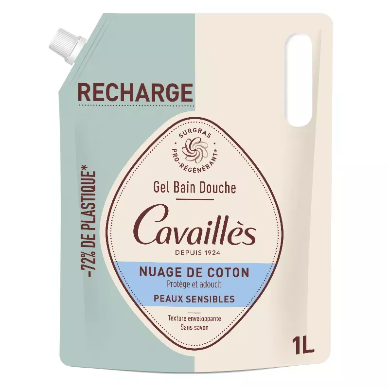 Gel bain douche Fleur de Coton Rogé Cavaillès - Visage et corps - Éco-recharge 1L