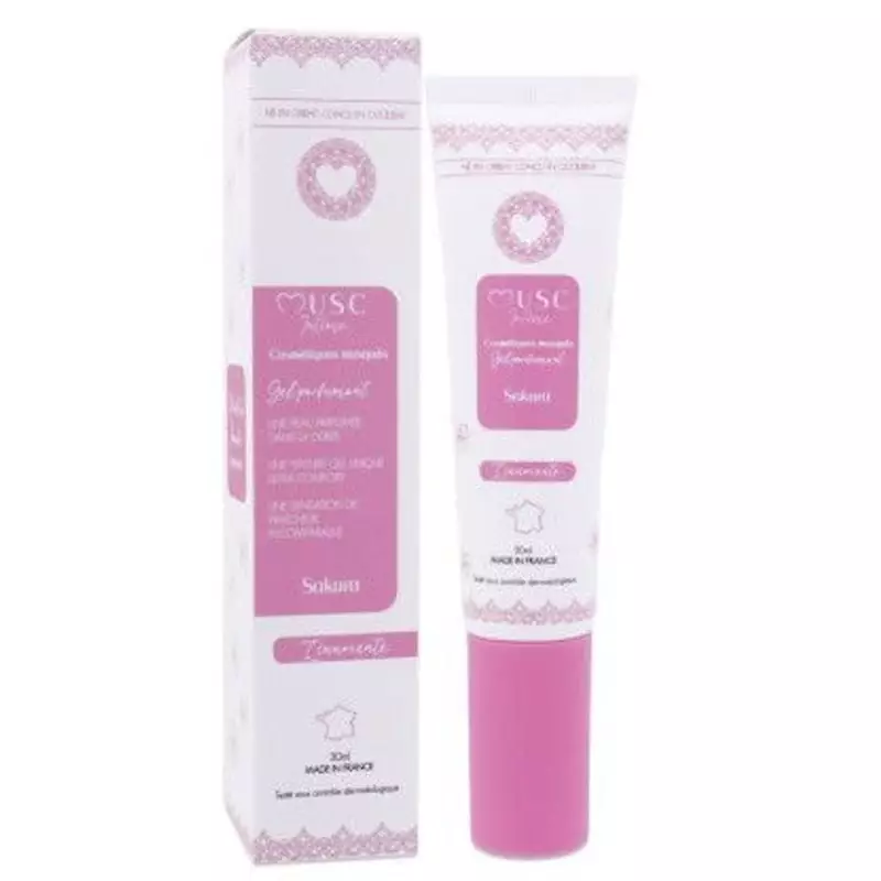Packshot du gel parfumé intime Musc Intime L'Innocente Sakura & Musc Blanc en flacon de 30 ml.