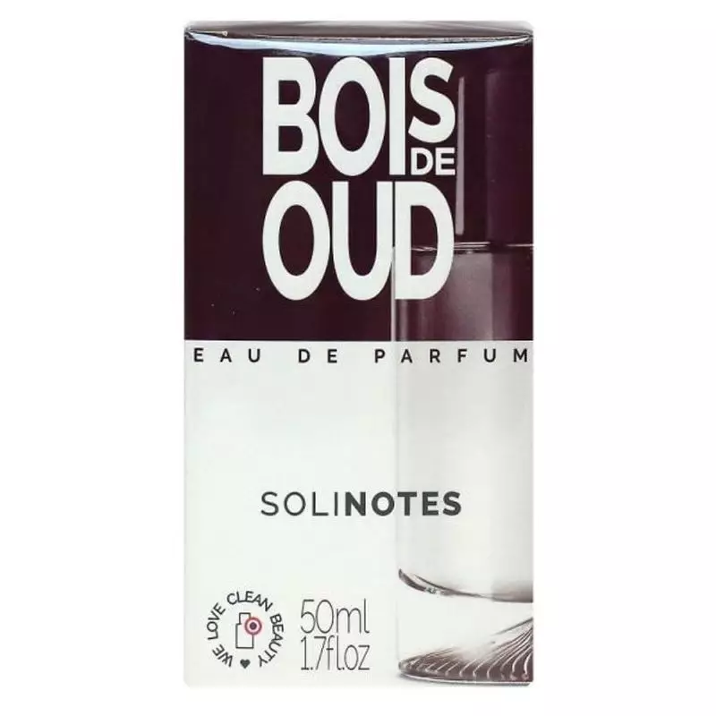 Vue arrière du flacon Solinotes Oud Eau de Parfum avec détails de l'étiquette et code-barres.