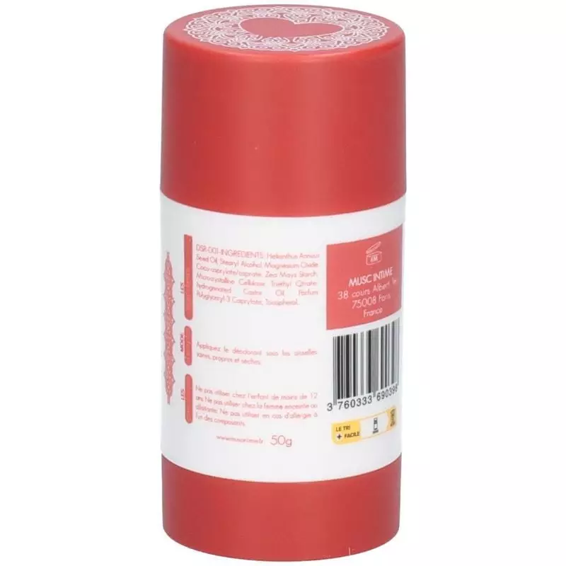 Packshot du Déodorant Naturel Rose Mystik de Musc Intime, un déodorant solide naturel dans un conten