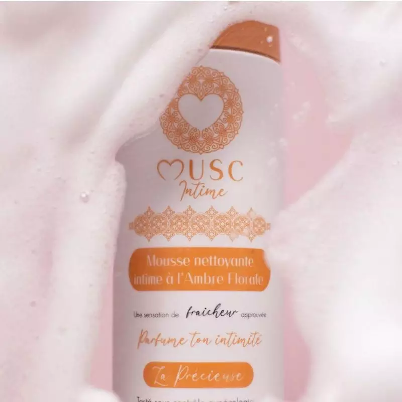 Flacon pompe de Mousse Intime Ambre Rose 150ml de Musc Intime, mousse nettoyante intime parfumée à l
