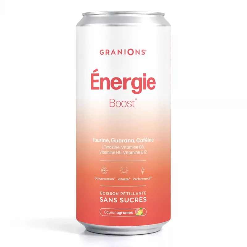 Boisson pétillante Énergie Boost sans sucres goût agrumes Granions - Canette 330ml