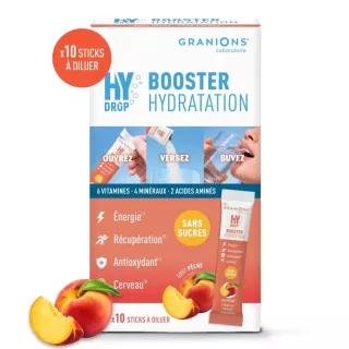 Sticks hydratation électrolytes 5 en 1 goût pêche Hydrop Granions - 10 sticks