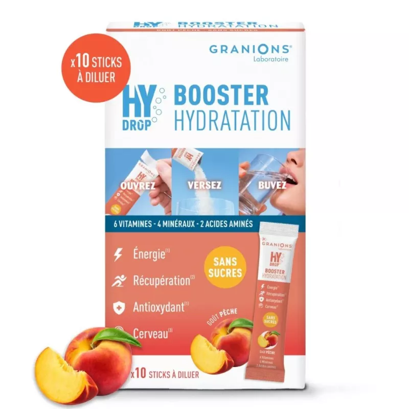 Sticks hydratation électrolytes 5 en 1 goût pêche Hydrop Granions - 10 sticks