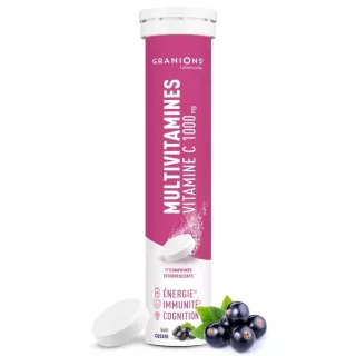 Multivitamines Vitamine C 1000mg Granions - Énergie, immunité & cognition - 20 comprimés effervescents goût cassis