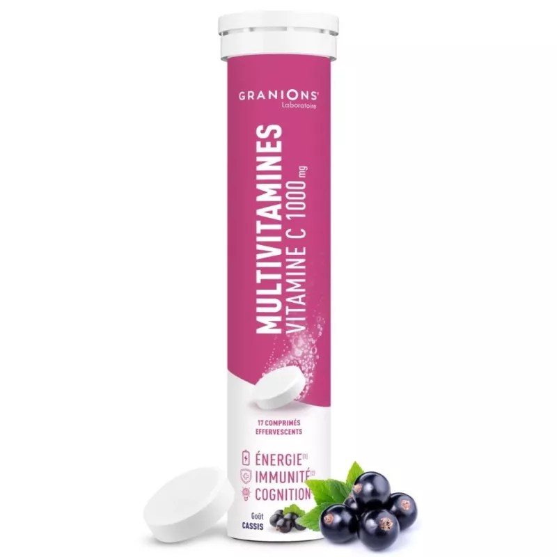 Multivitamines Vitamine C 1000mg Granions - Énergie, immunité & cognition - 20 comprimés effervescents goût cassis