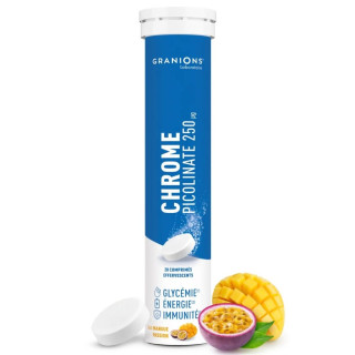 Chrome Picolinate 250mg Granions - Glycémie, énergie & immunité - 20 comprimés effervescents goût mangue-passion