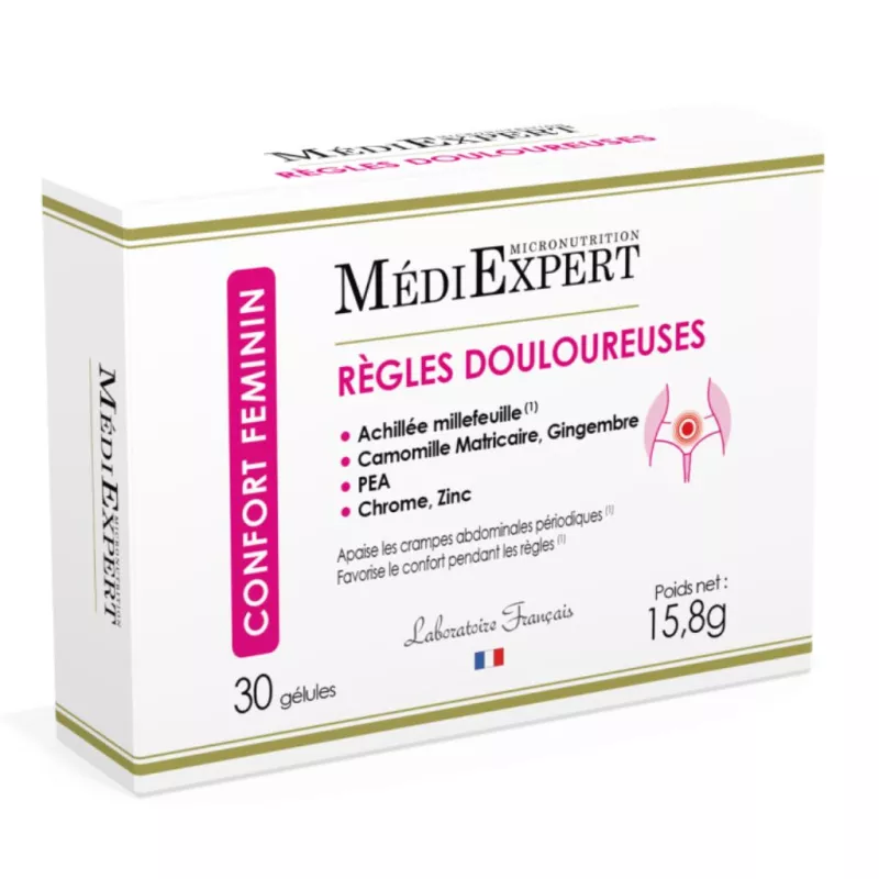 Règles douloureuses MédiExpert Médiprix - Crampes abdominales périodiques - 30 gélules