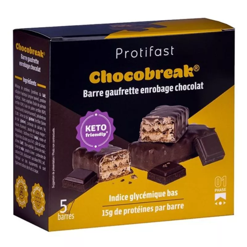 Barre protéinée gaufrette enrobée chocolat Chocobreak Protifast – 5 barres de 42g