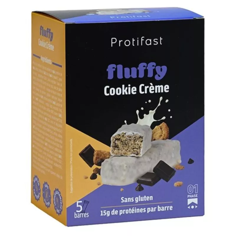 Barres protéinées saveur Cookie Crème Fluffy Protifast - 5 barres de 46g