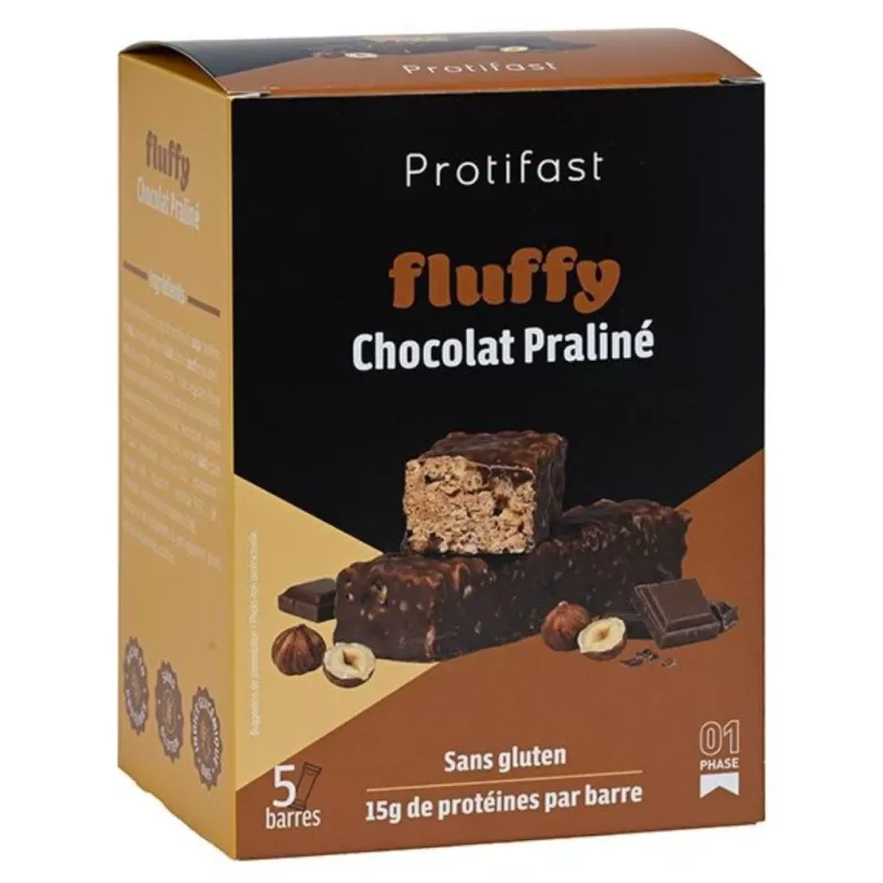 Barres protéinées saveur Chocolat Praliné Fluffy Protifast - 5 barres de 42g