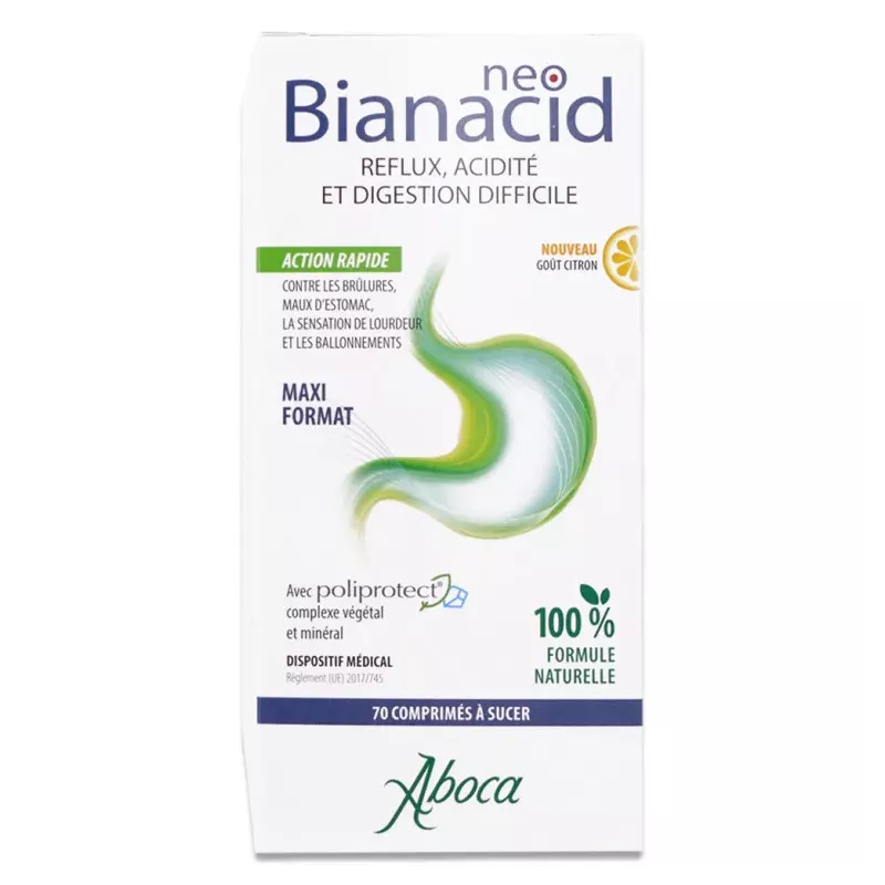 NeoBianacid acidité et reflux Aboca - Gastro-œsophagienne - 70 comprimés à sucer goût citron