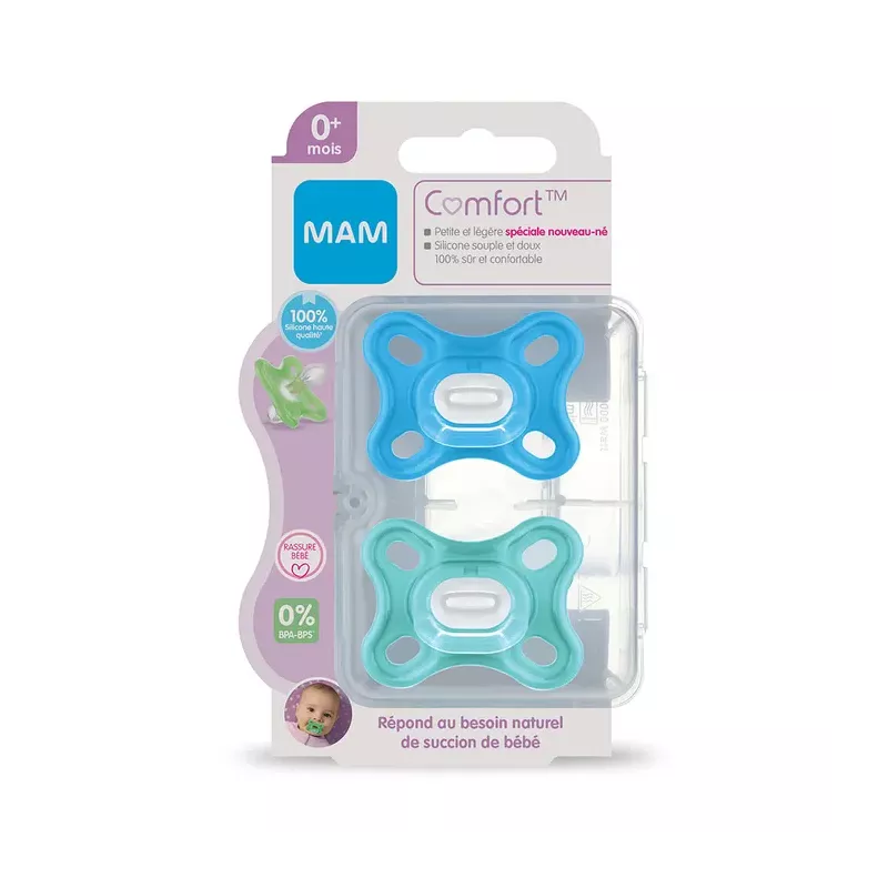 Sucettes naissance en silicone 0+m rose/violet MAM Comfort - X 2