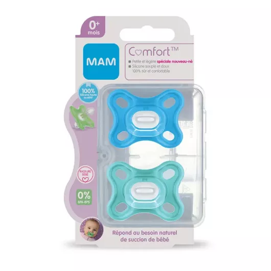 Sucettes naissance en silicone 0+m rose/violet MAM Comfort - X 2