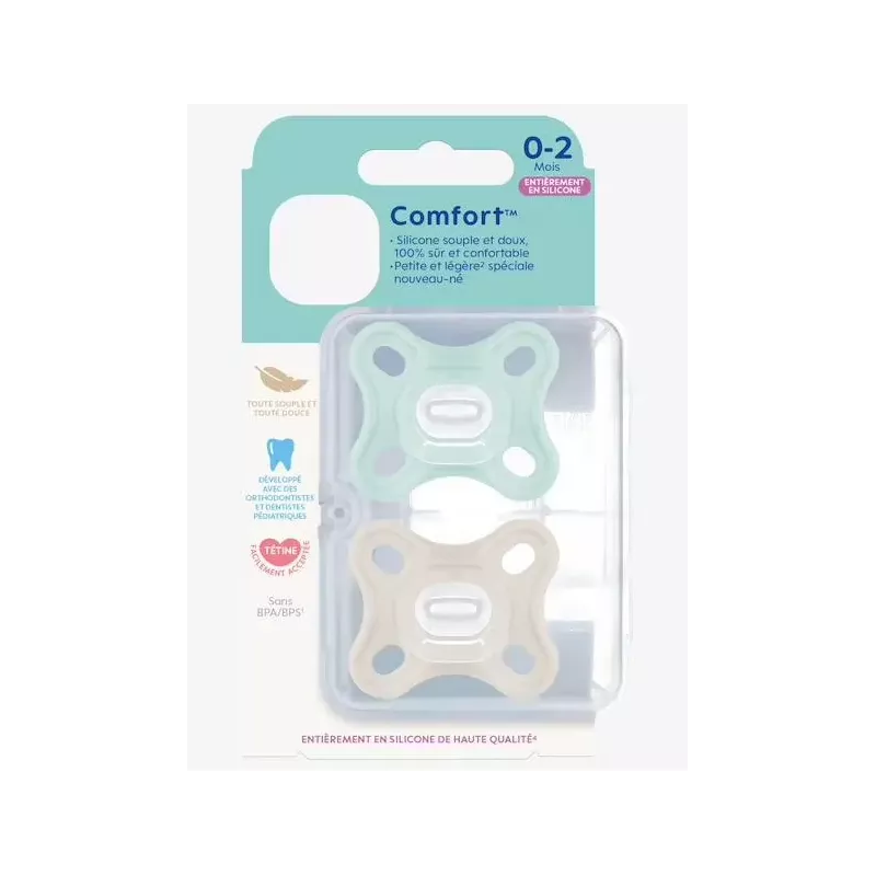 Sucettes naissance en silicone 0+m rose/violet MAM Comfort - X 2