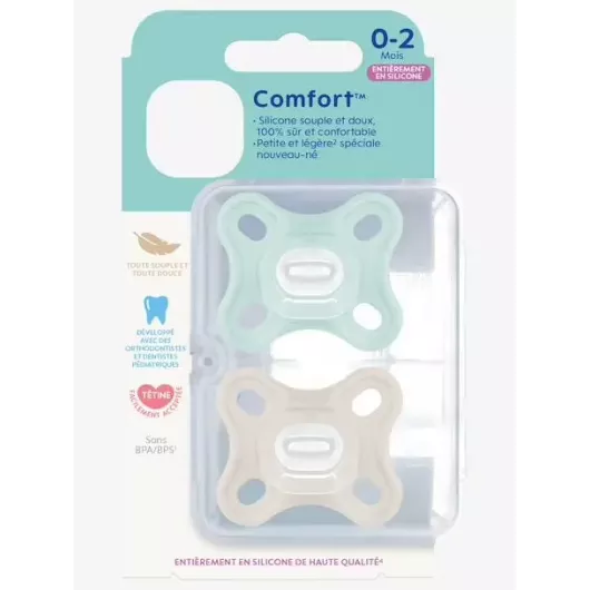 Sucettes naissance en silicone 0+m rose/violet MAM Comfort - X 2