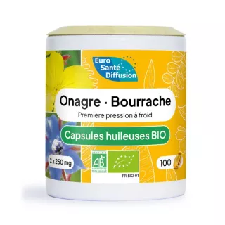 Capsules huileuses onagre et bourrache Bio Phytofrance - Confort de la peau - 100 capsules