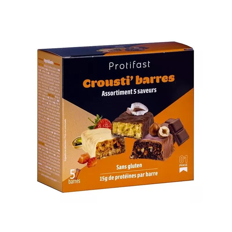 Assortiment 5 saveurs Crousti' barres sans gluten Protifast - 5 barres