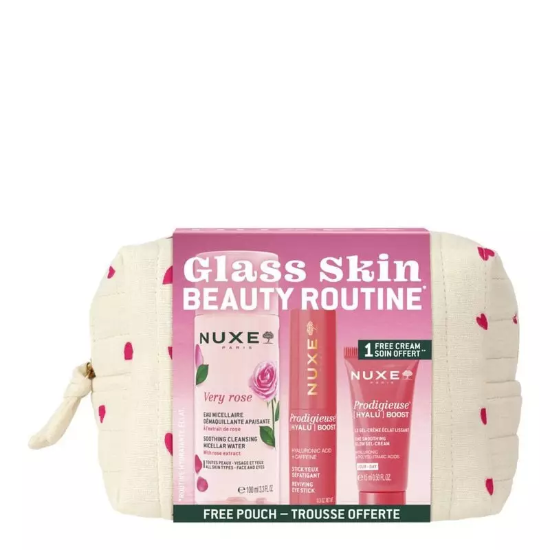 Coffret routine beauté Nuxe Glass Skin avec eau micellaire, stick yeux et gel-crème