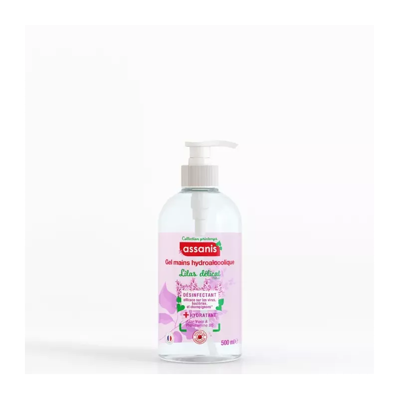 Assanis Gel hydroalcoolique sans rinçage mains - Senteur lilas délicat - 500ml
