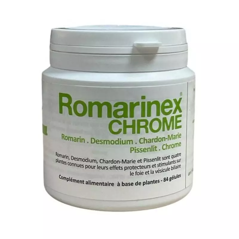Packshot Dissolvurol Romarinex : complément alimentaire 84 gélules confort digestif hépatique aux ex