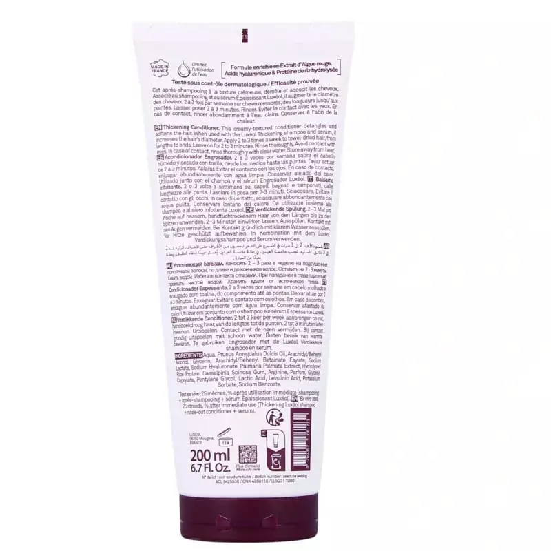 Packshot Luxeol Après-Shampooing Épaississant sans silicone - 200ml, flacon crème pour cheveux fins 