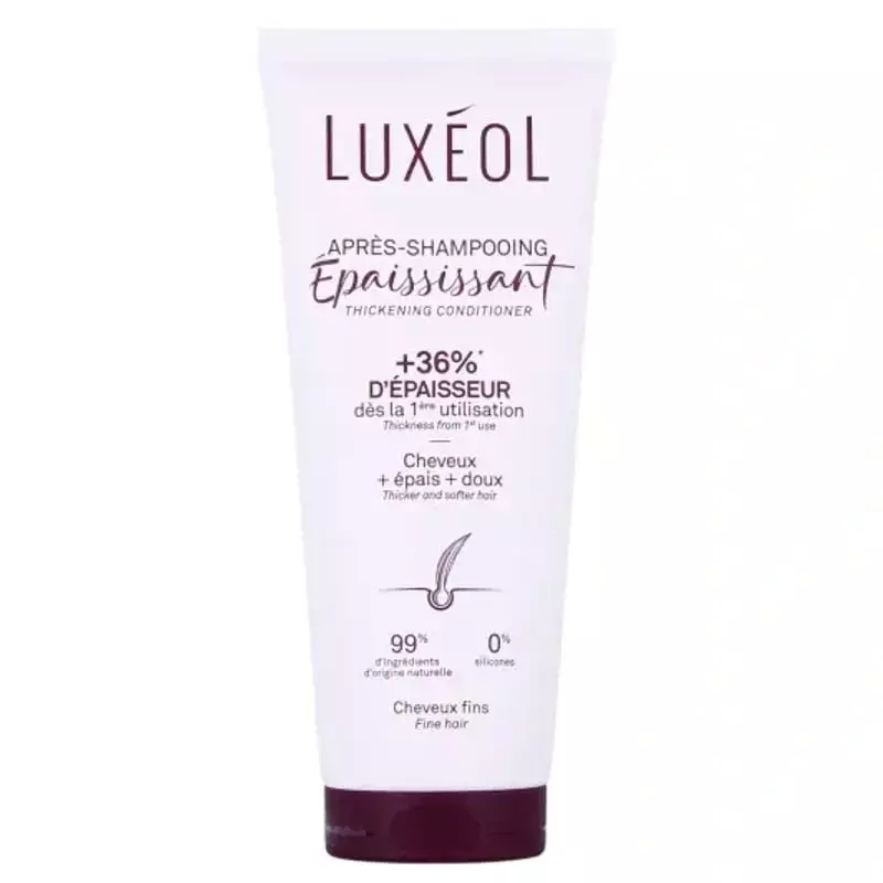 Packshot flacon Luxeol Après-Shampooing Épaississant sans silicone 200ml pour cheveux fins et clairs