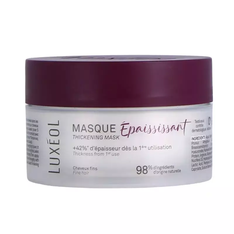 Packshot Luxéol Masque Épaississant pour cheveux fins, +42% de diamètre - 200ml, flacon soin capilla