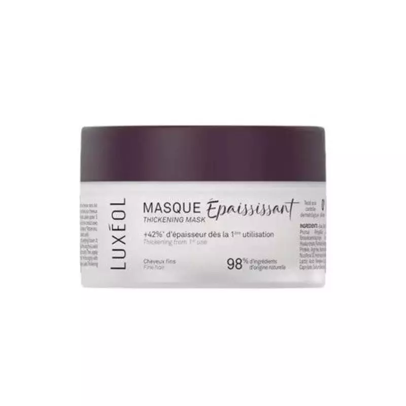 Packshot Luxéol Masque Épaississant pour cheveux fins, +42% diamètre - 200ml, flacon soin volumisant