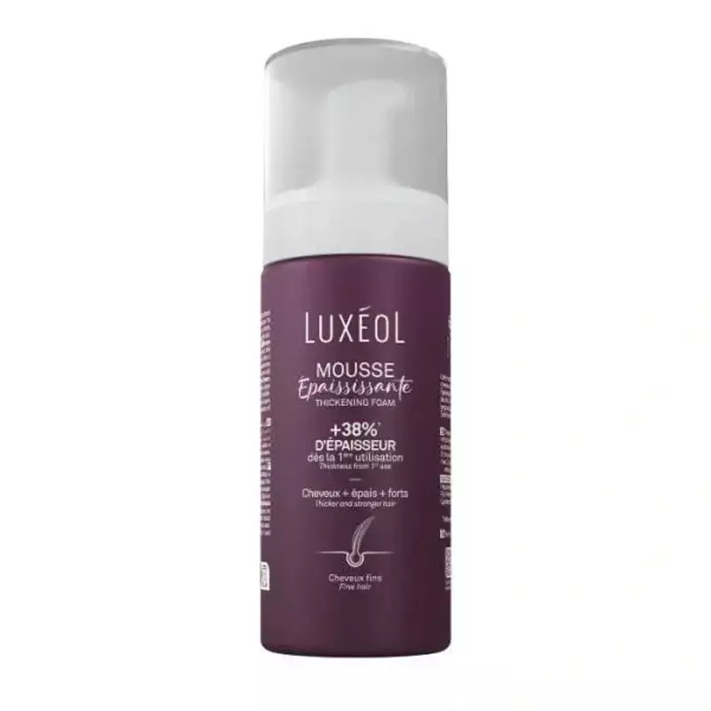 Packshot Mousse Épaississante Luxéol pour cheveux fins - 150ml, flacon soin volumisant enrichi algue