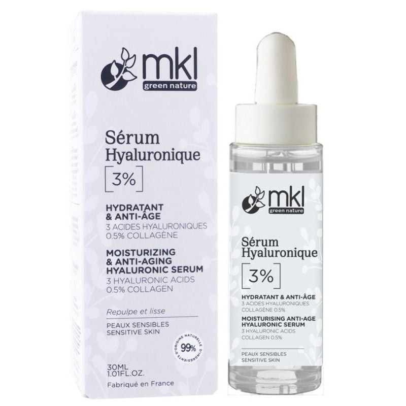 Packshot du MKL Sérum Zacide Hyaluronique 3% - 30ml : flacon compte-gouttes de 30 ml transparent, ét