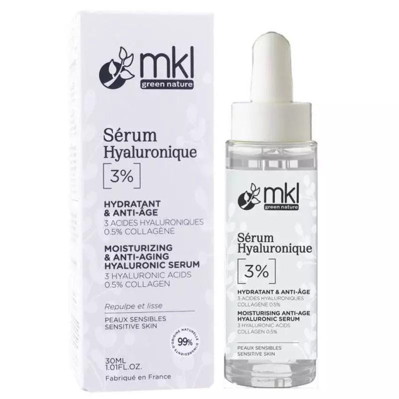 Packshot du MKL Sérum Zacide Hyaluronique 3% - 30ml : flacon compte-gouttes de 30 ml transparent, ét