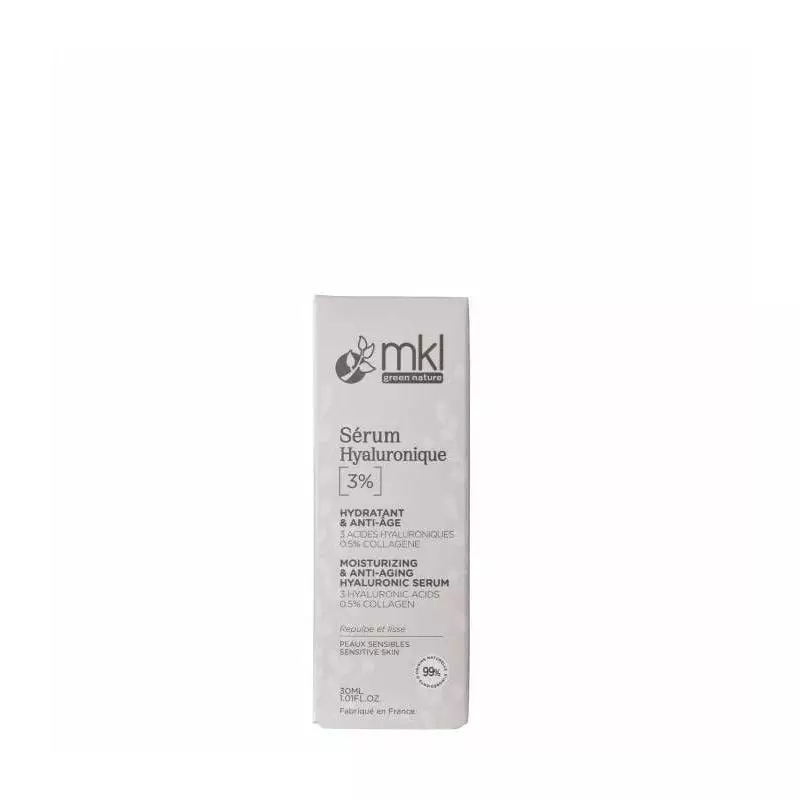 Packshot du sérum MKL Zacide Hyaluronique 3% - 30ml, flacon compte-gouttes 30 ml transparent avec ét