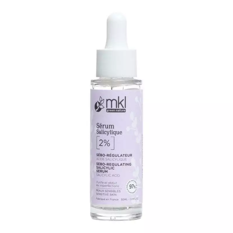 Packshot du MKL Sérum à l'acide salicylique 2% - 30ml : flacon compte-gouttes transparent, étiquette